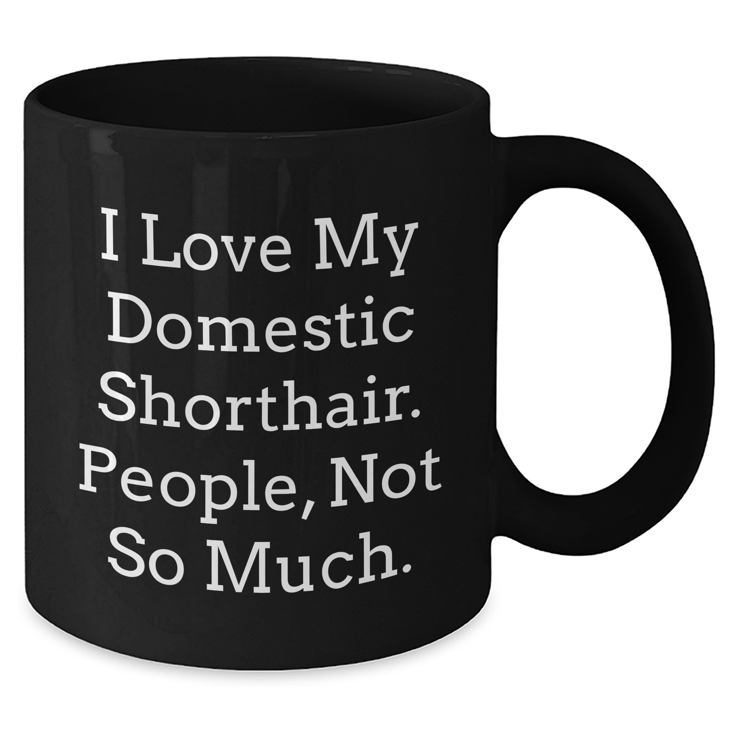 Domestic Shorthair Cat Mom Funny Gifts from Friends for Graduation Unique Black Coffee Mug, I Love My Domestic Shorthair. People, Not So Much. - Additional