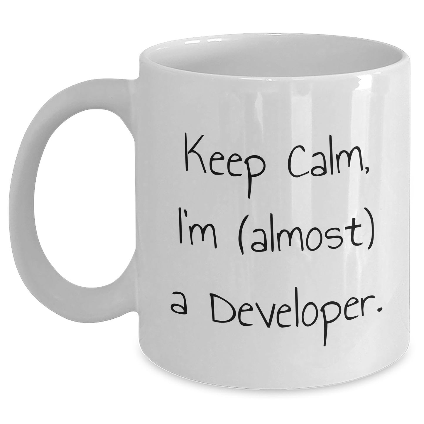 Developer Gifts, Funny 'Keep Calm, I'm (almost) A Developer.' White Coffee Mug for Graduation, Gifts from Friends, Family, or Coworkers, 11oz or 15oz Ceramic Mug - Main