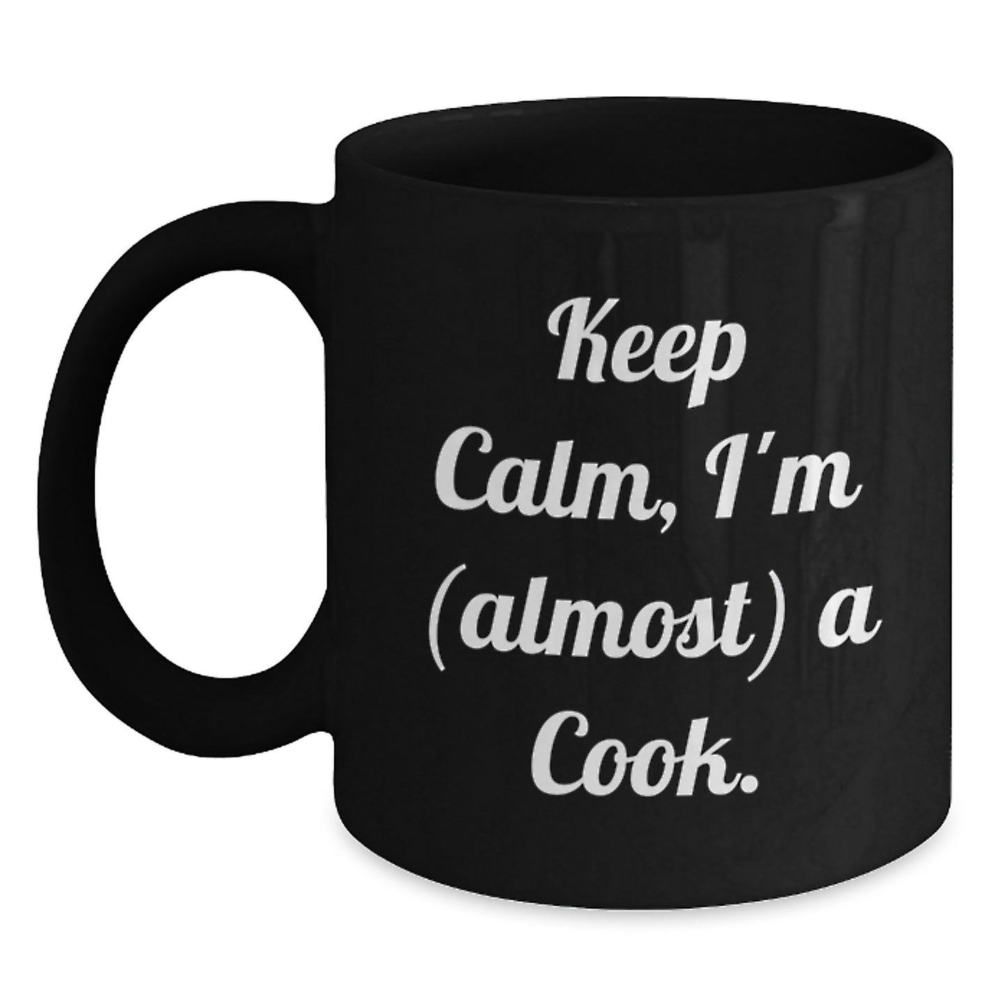 Funny Graduation Gifts for Cooks - 'Keep Calm, I'm (almost) A Cook.' Black Coffee Mug from Family - Main