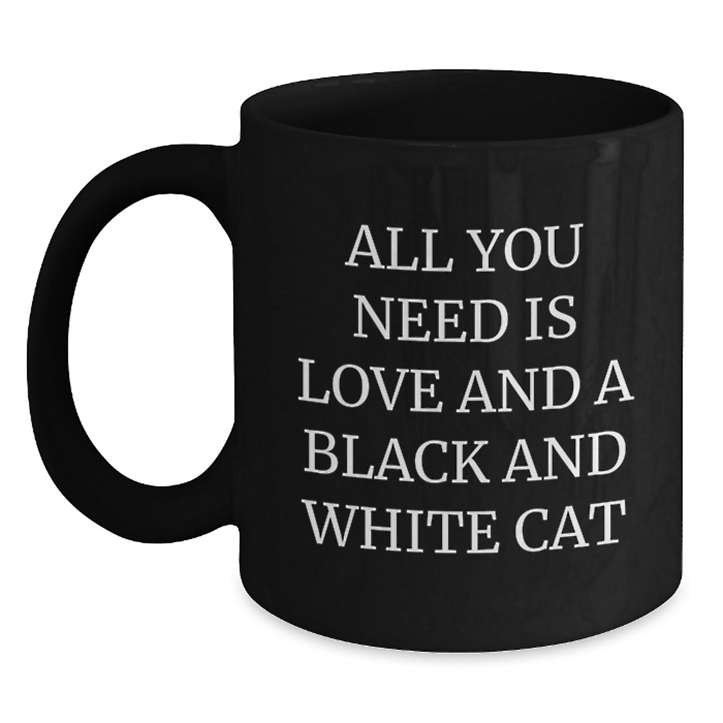 Funny Black and White Cat Gifts from Friends for Birthday, Black Coffee Mug with Quote All You Need Is Love And A Black And White Cat - Gifts for Black and White Cat Lovers - Main