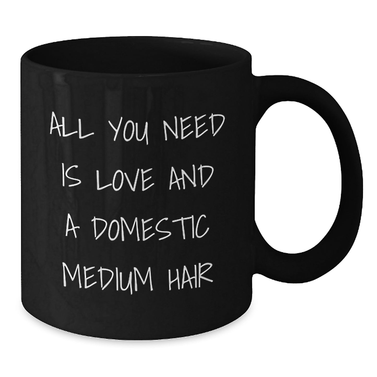 Funny Domestic Medium Hair Cat Lover Gifts from Friends - 'All You Need Is Love And A Domestic Medium Hair' Black Coffee Mug for Birthday - Additional