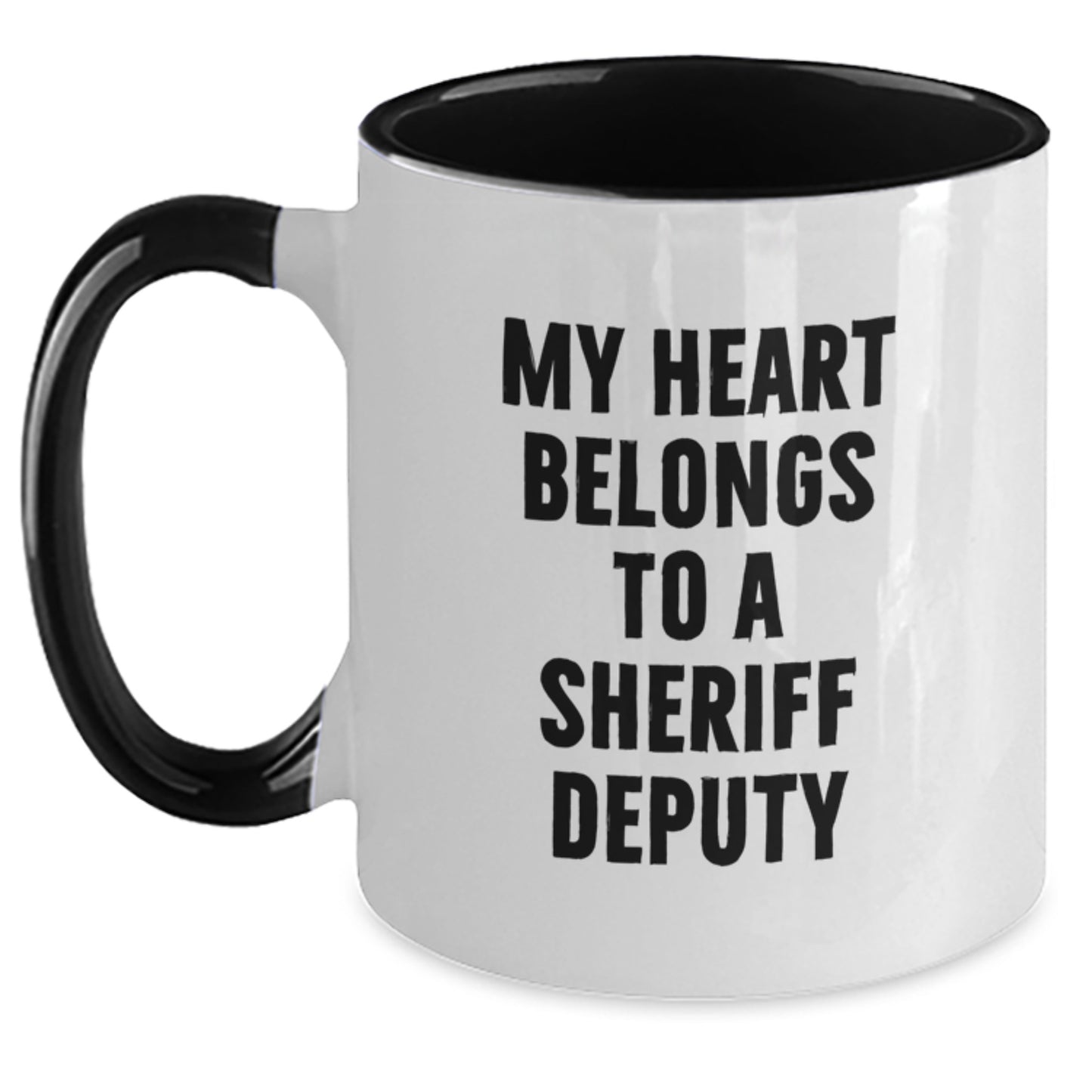 Sheriff Deputy Gifts, My Heart Belongs To A Sheriff Deputy, Two Tone Coffee Mug, Funny, Graduation Unique Gifts for Sheriff Deputy, Gifts from Friends, Gifts for Sheriff Deputy - Main