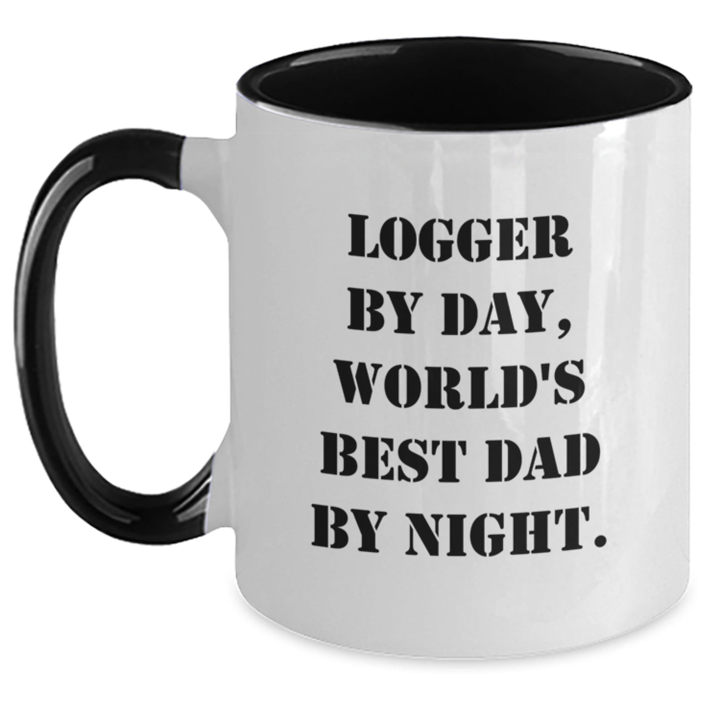 Logger Mug Gifts - Funny Logger By Day, World's Best Dad By Night. Two Tone Coffee Mug for Birthday - Main