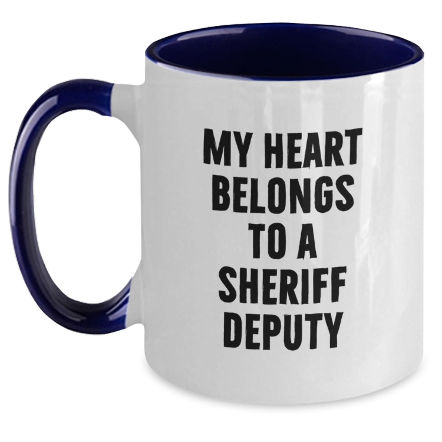 Sheriff Deputy Gifts, My Heart Belongs To A Sheriff Deputy, Two Tone Coffee Mug, Funny, Graduation Unique Gifts for Sheriff Deputy, Gifts from Friends, Gifts for Sheriff Deputy - Main