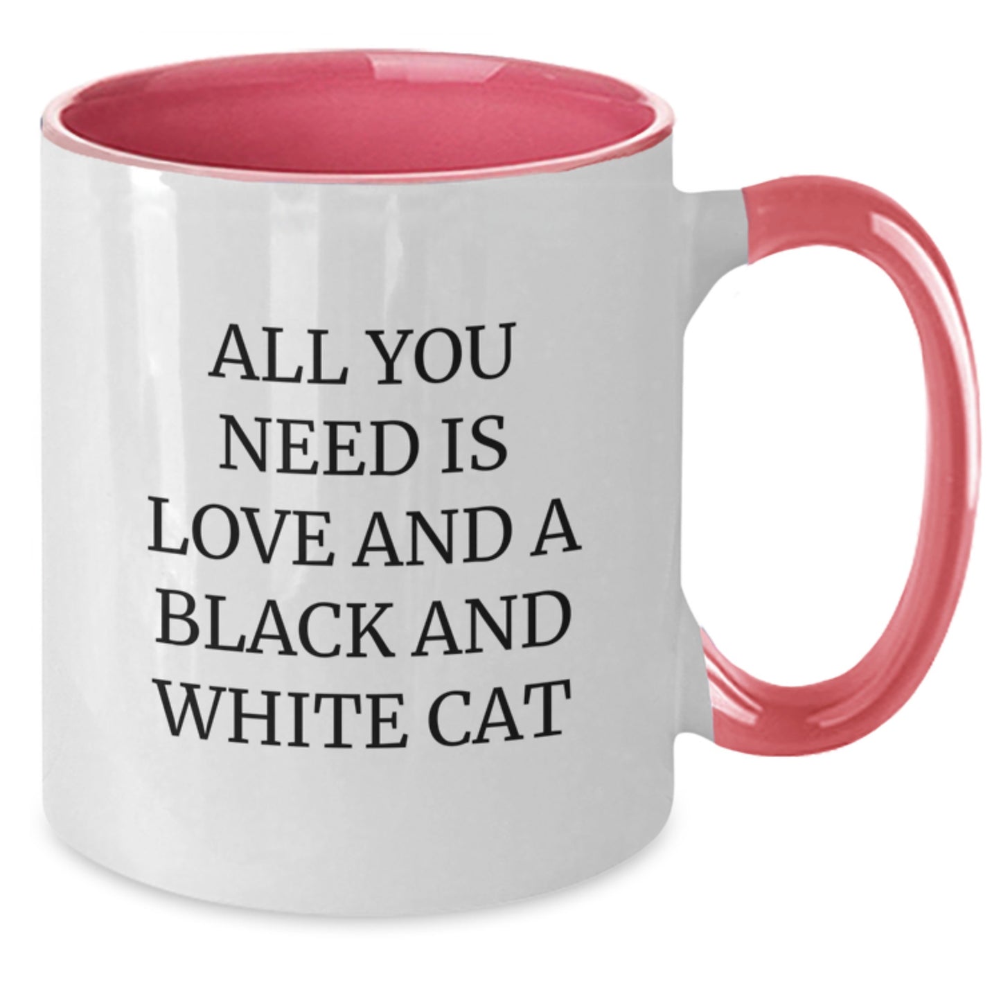 Funny Black and White Cat Gifts from Friends for Birthday - Two Tone Coffee Mug, 'All You Need Is Love And A Black And White Cat' - Additional