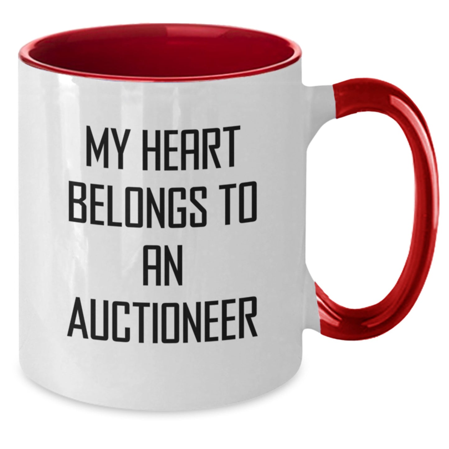 Funny Auctioneer Gifts from Friends and Family for Birthday - Two Tone Coffee Mug with 'My Heart Belongs To An Auctioneer' Quote, Gifts for Men, Women, Coworkers, Family - Additional