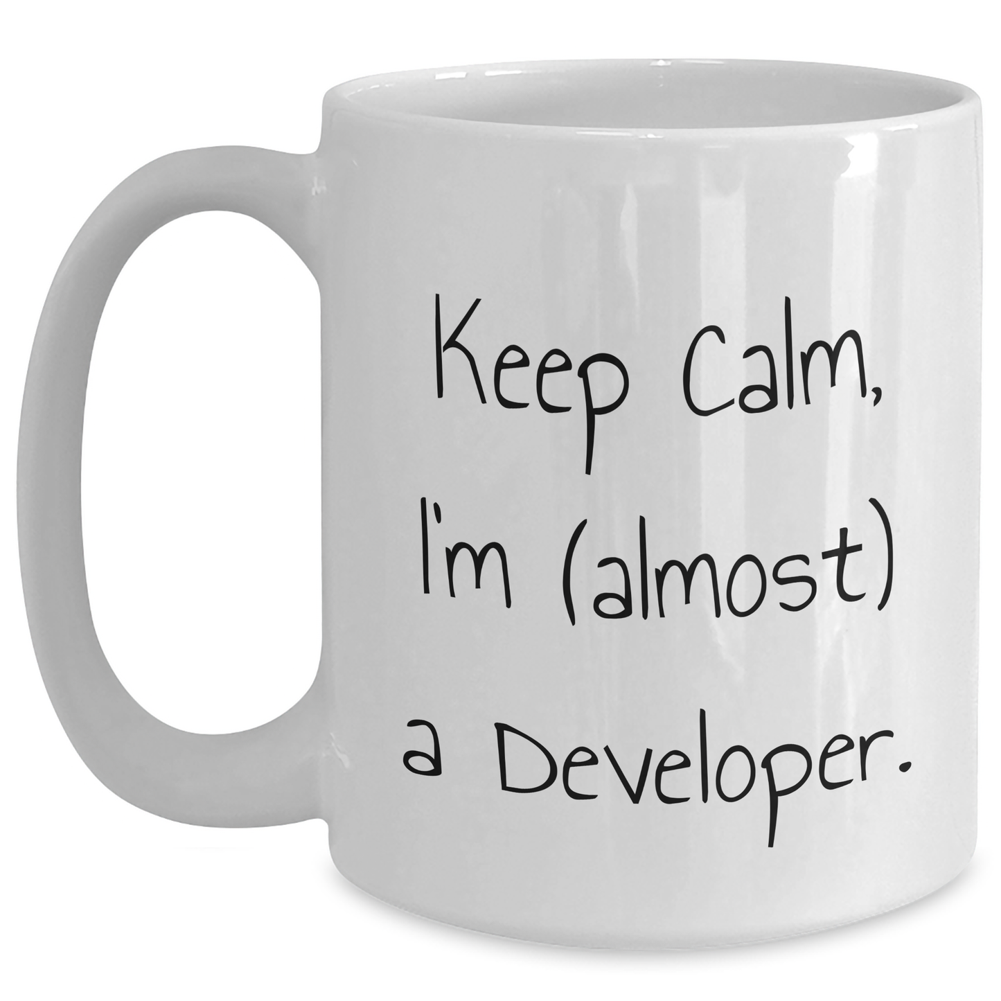 Developer Gifts, Funny 'Keep Calm, I'm (almost) A Developer.' White Coffee Mug for Graduation, Gifts from Friends, Family, or Coworkers, 11oz or 15oz Ceramic Mug - Main