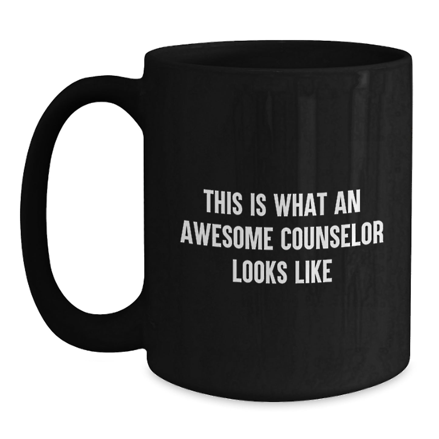 Funny Counselor Gifts from Friends for Birthday - 'This Is What An Awesome Counselor Looks Like' Black Coffee Mug, Gifts for Counselor, 11oz or 15oz, Microwave and Dishwasher Safe - Main