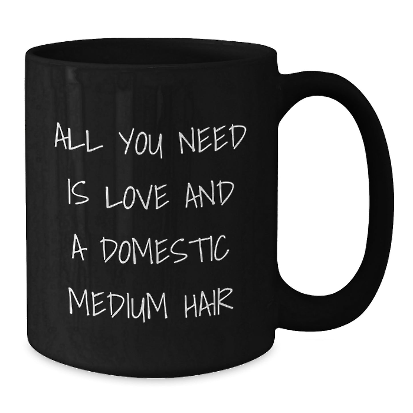 Funny Domestic Medium Hair Cat Lover Gifts from Friends - 'All You Need Is Love And A Domestic Medium Hair' Black Coffee Mug for Birthday - Additional