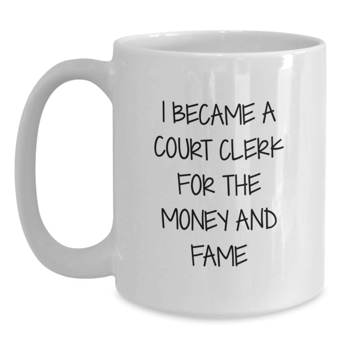 Funny Court Clerk Gifts from Friends for Graduation Unique Court Clerk White Coffee Mug I Became A Court Clerk For The Money And Fame - Main