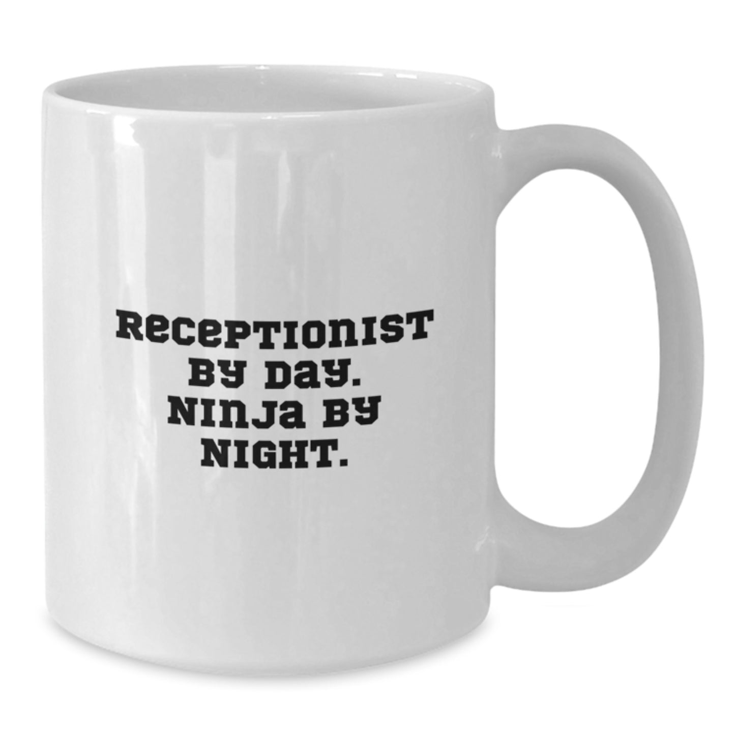 Funny Receptionist Gifts for Her from Friends Ceremony Unique White Coffee Mug, 'Receptionist By Day. Ninja By Night.' - Additional