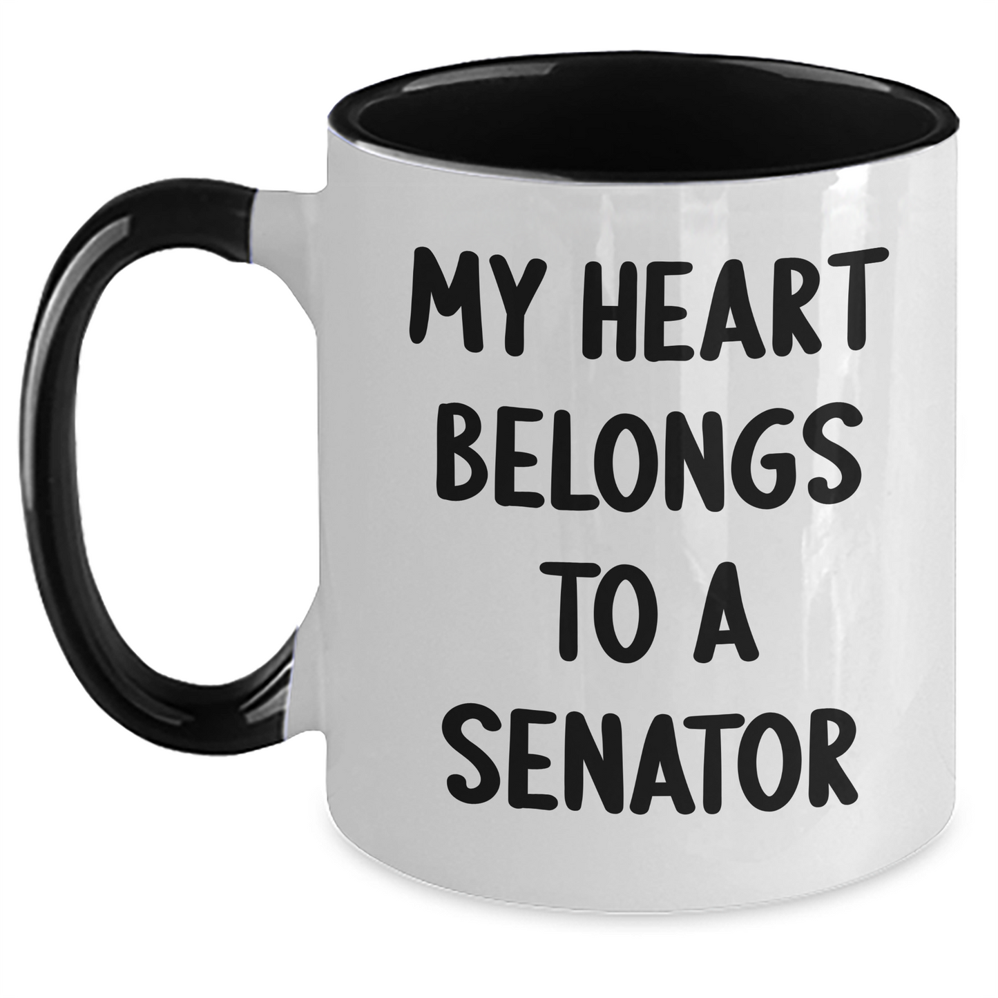 Humorous Senator Gifts, My Heart Belongs To A Senator Two Tone Coffee Mug, Funny Quote for Graduation, Gifts from Friends, Gifts for Senator - Main