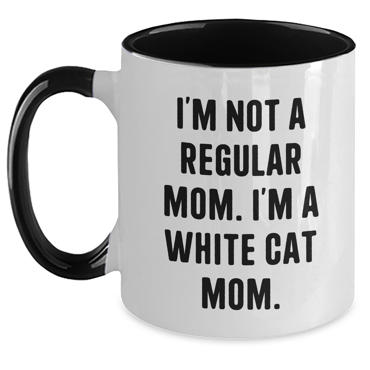 Funny White Cat Mom Gifts Two Tone Coffee Mug, I'm Not A Regular Mom, Gifts from Family, Friends for White Cat Mom Graduation - Main