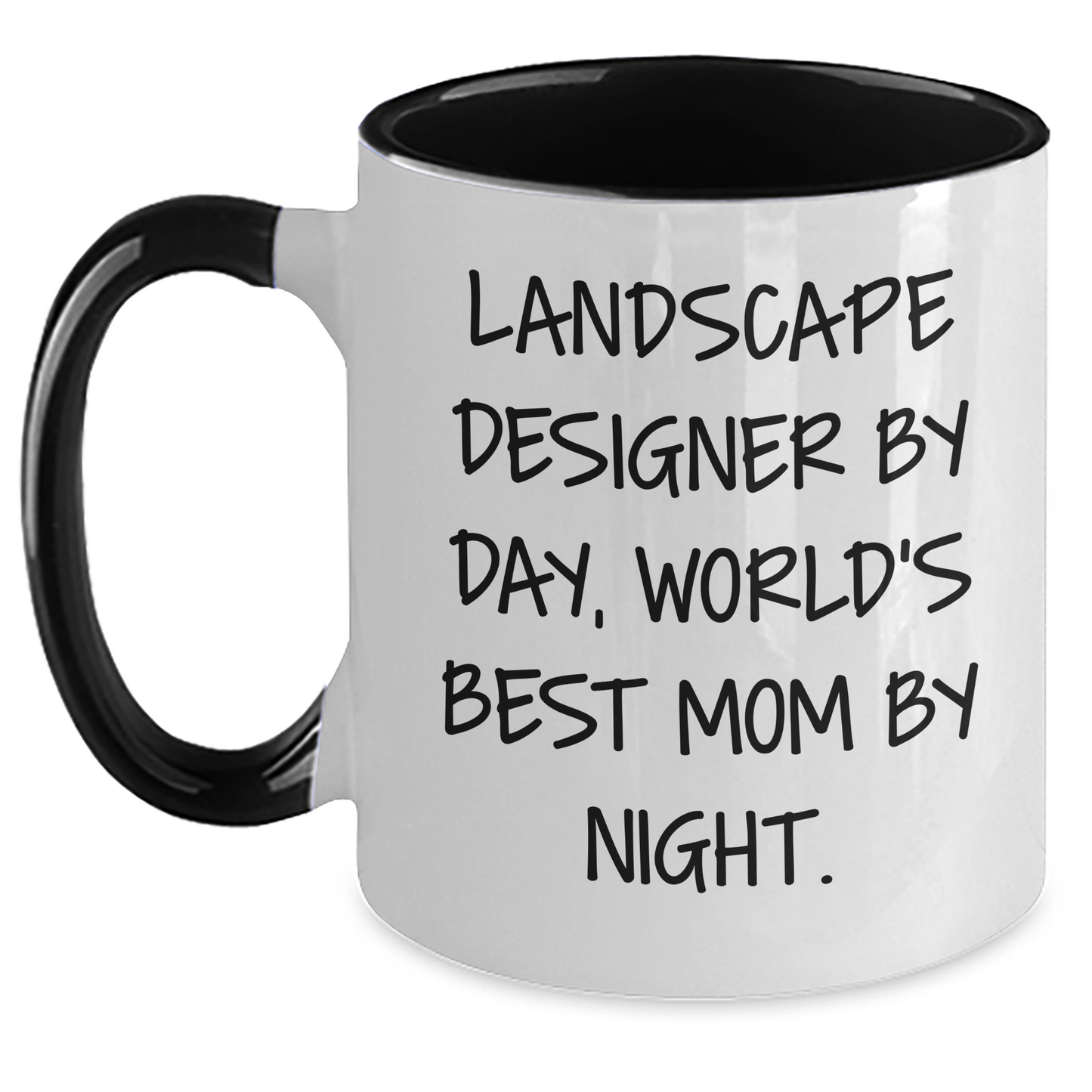 Landscape Designer Gifts from Mom - Funny Two Tone Coffee Mug for Graduation, 'Landscape Designer By Day, World's Best Mom By Night.' - Main