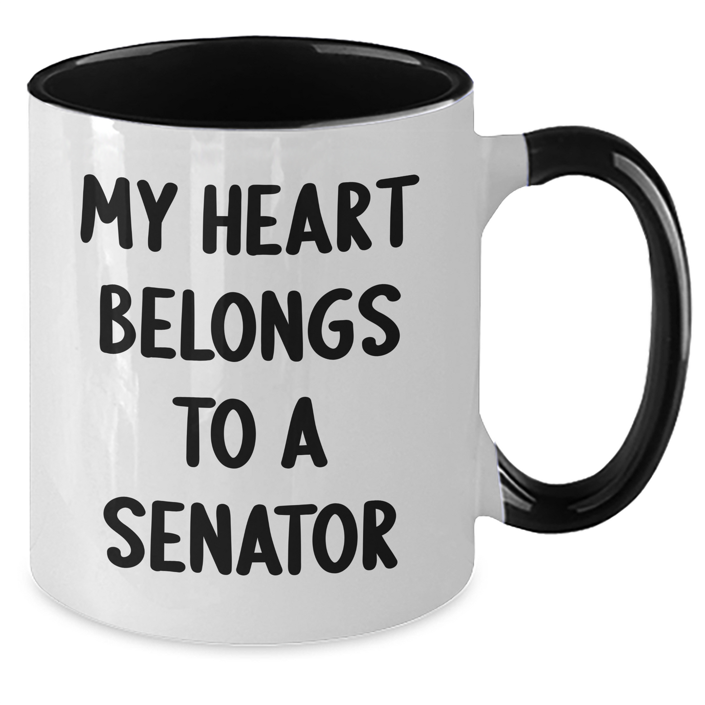 Humorous Senator Gifts, My Heart Belongs To A Senator Two Tone Coffee Mug, Funny Quote for Graduation, Gifts from Friends, Gifts for Senator - Additional