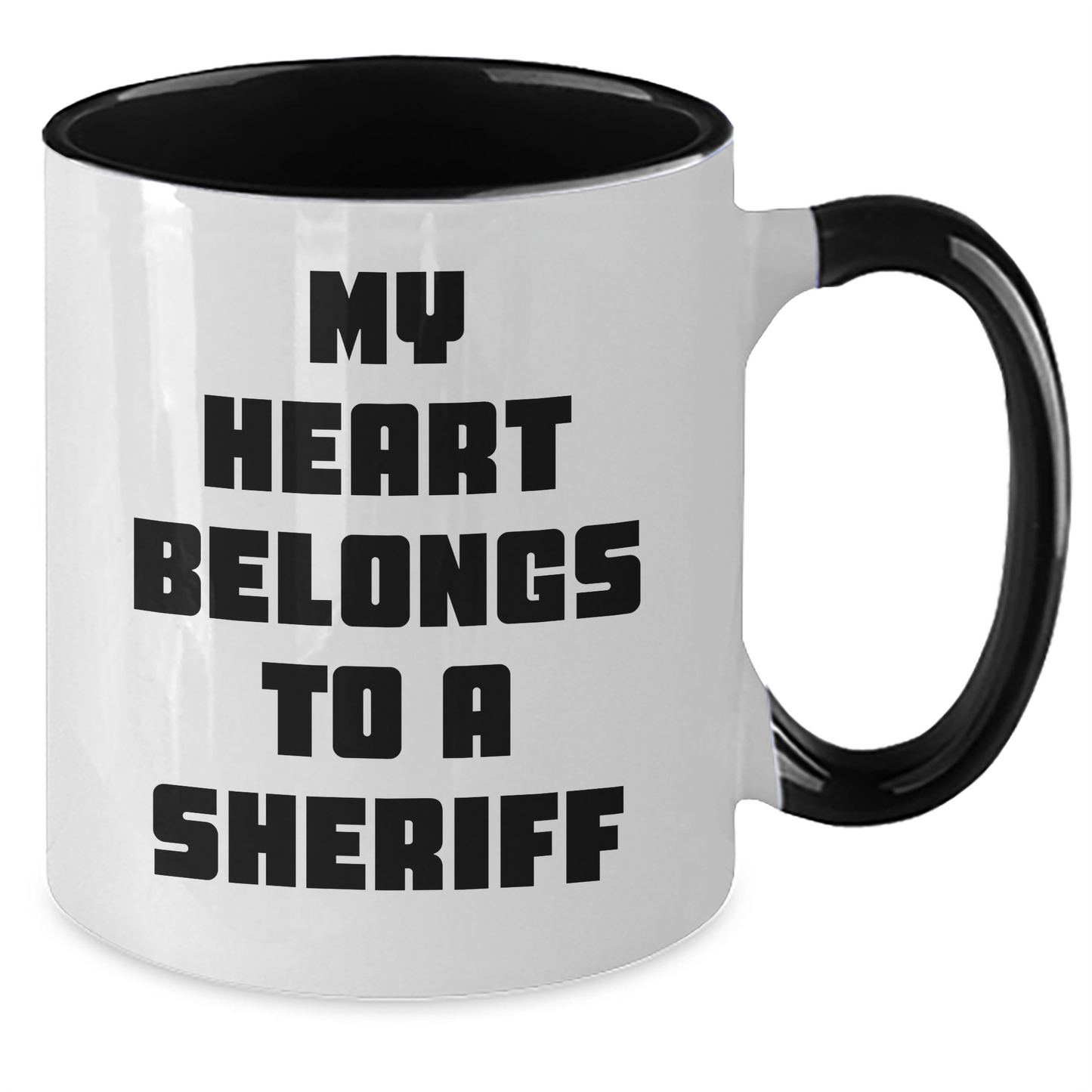 Funny Sheriff Gifts - My Heart Belongs To A Sheriff Two Tone Coffee Mug, Sheriff Mug for Graduation, Gifts from Men to Sheriff, Unique Sheriff Gifts for Sheriff - Additional