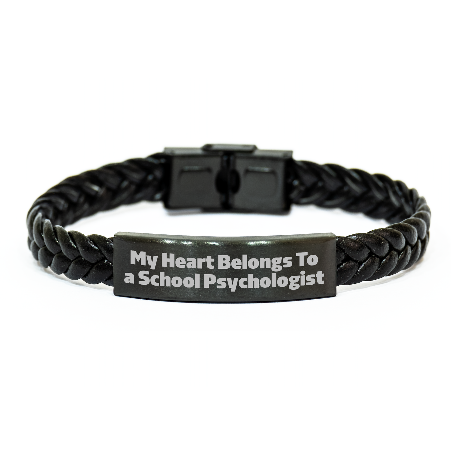 Funny School Psychologist Gifts, My Heart Belongs To A School Psychologist Interlaced Leather Bracelet, Unique Graduation Gifts from Friends to School Psychologists - Image 1