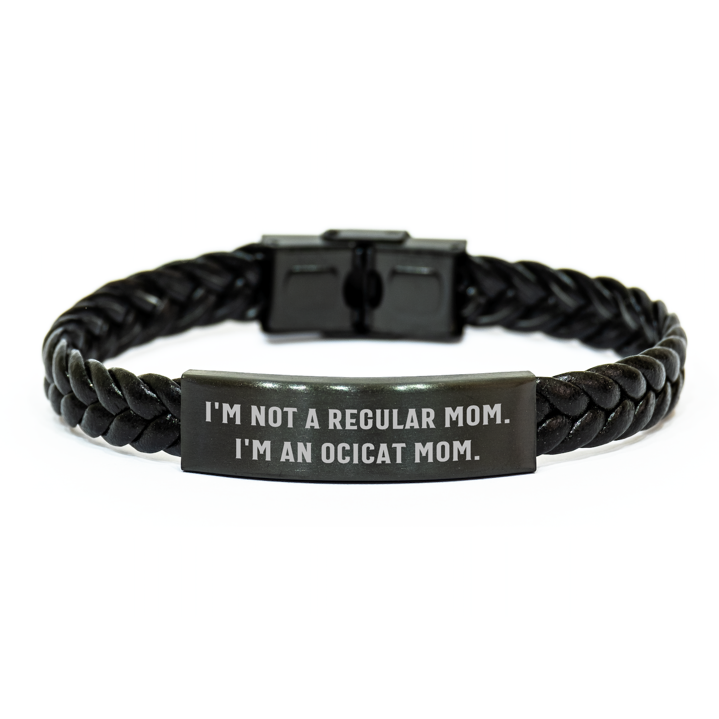 Ocicat Mom Interlaced Leather Graduation Gifts from Friends for Women, 'I'm Not A Regular Mom. I'm An Ocicat Mom.' Quote Interlaced Leather Bracelet, Gifts for Her - Image 1