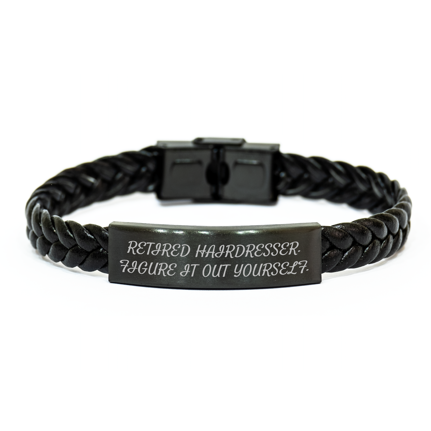 Funny Hairdresser Graduation Gifts from Friends for Hairdresser - Interlaced Leather Bracelet, Retired Hairdresser Figure It Out Yourself. - Image 1