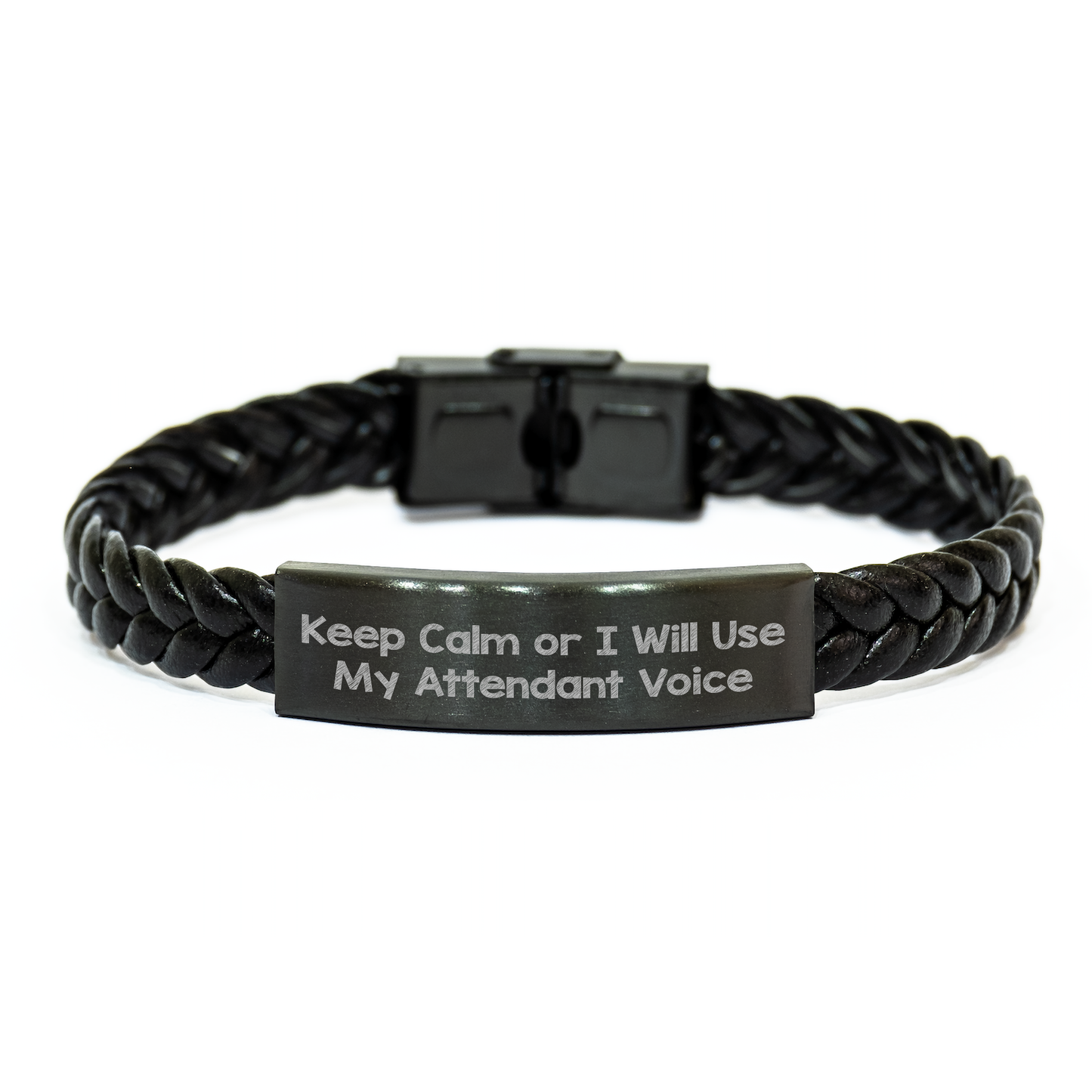 Funny Attendant Voice Interlaced Leather Graduation Gifts from Friends and Family, Keep Calm Or I Will Use My Attendant Voice, 7.87 inch Interlaced Leather Bracelet for Attendant - Image 1