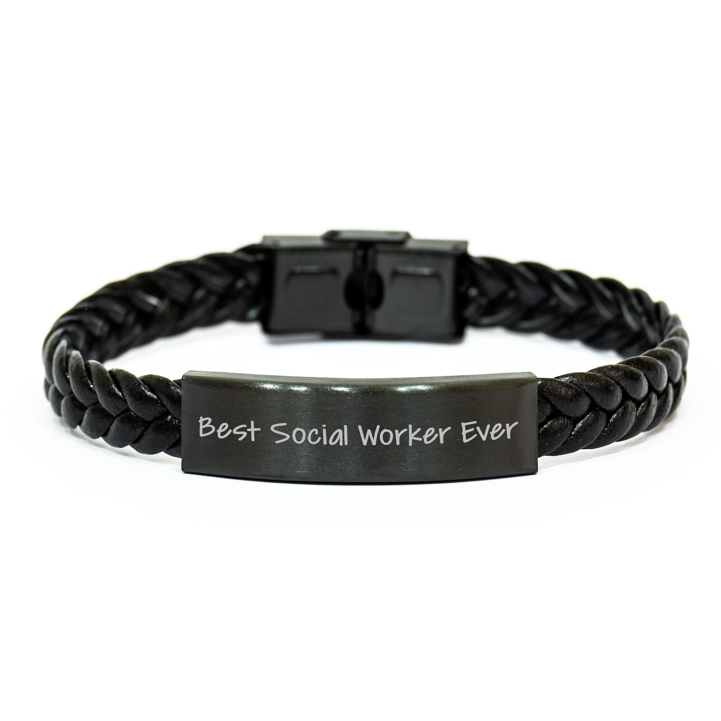 Best Social Worker Ever Inspirational Leather Wristband, Gifts from Friends to Social Worker, Unique Interlaced Leather Bracelet for Father's Day, Men's Accessories - Image 1