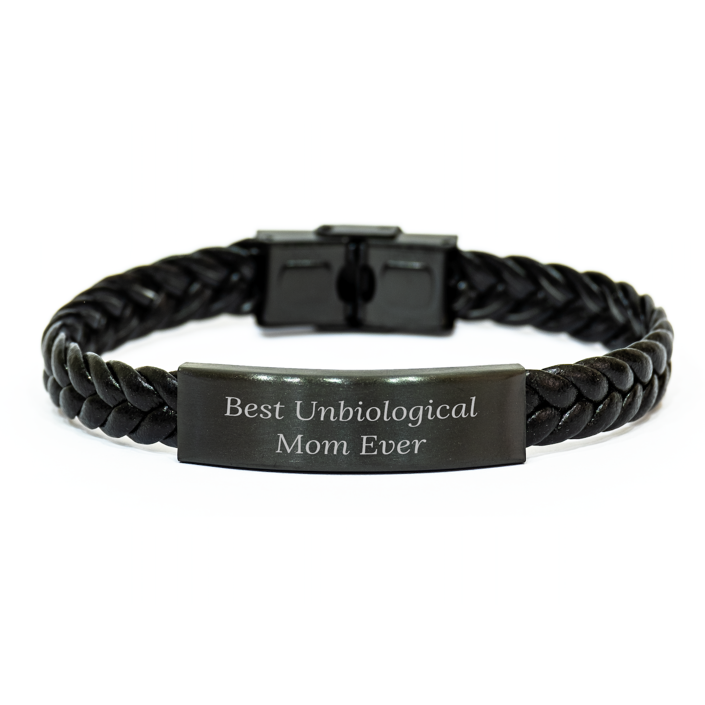 Funny Unbiological Mom Gifts - Best Unbiological Mom Ever Interlaced Leather Bracelet for Men, Women, Friends, Coworkers, Family on Father's Day, Gifts from Mom, Gifts for Unbiological Mom - Image 1