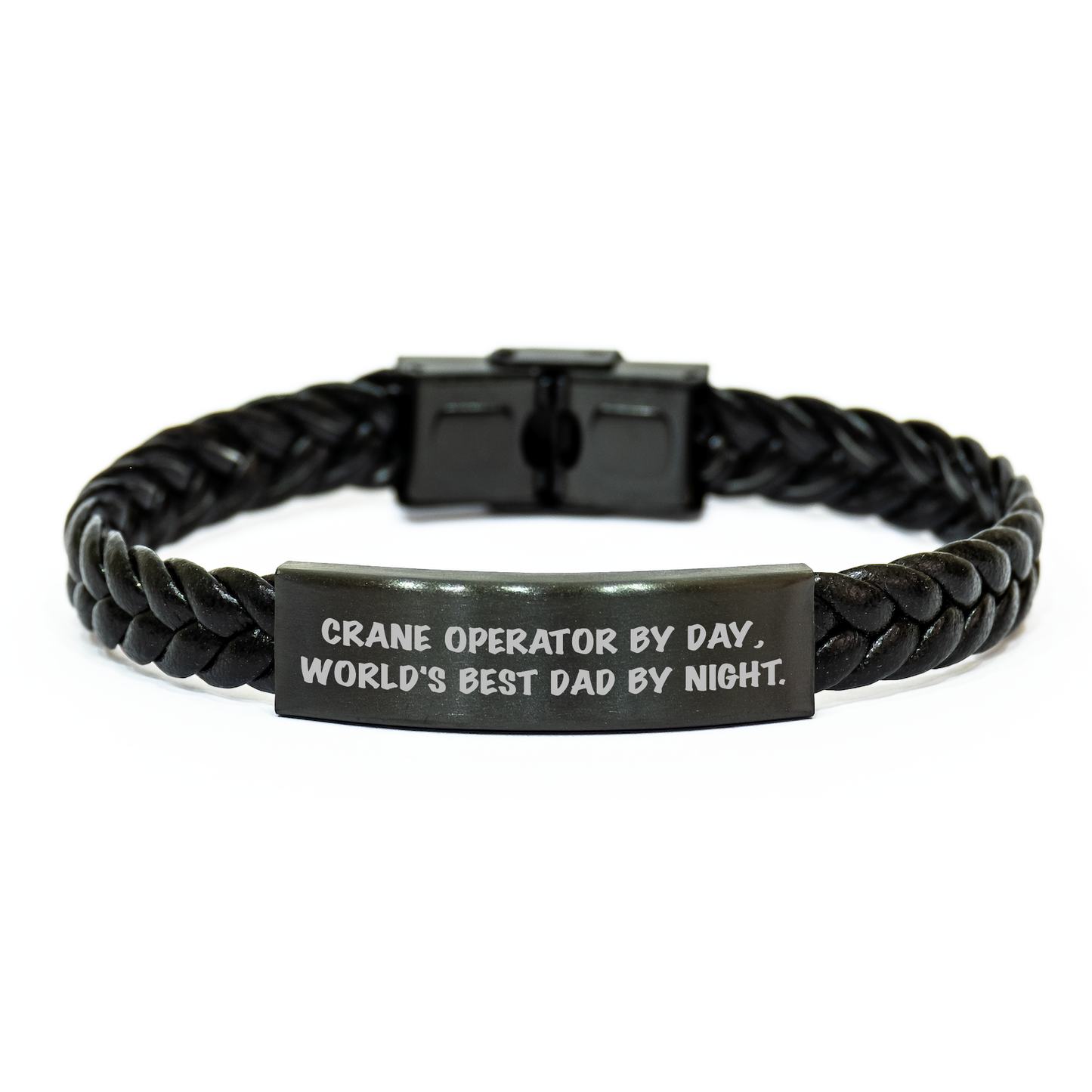Crane Operator Inspired Interlaced Leather Bracer, Funny Gifts from Men for Crane Operator By Day, World's Best Dad By Night. - Unique Father's Day Unique Gifts - Image 1