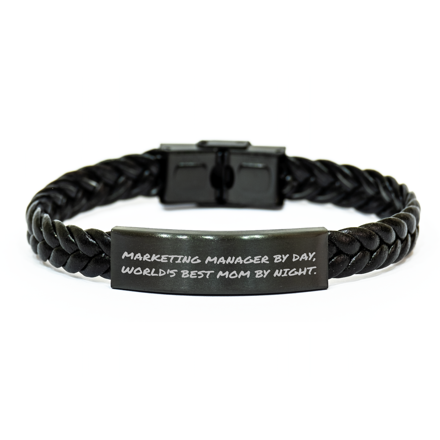 Marketing Manager Gifts from Mom - Interlaced Leather Bracelet for Graduation, 'Marketing Manager By Day, World's Best Mom By Night.' Quote, Durable Stainless Steel - Image 1