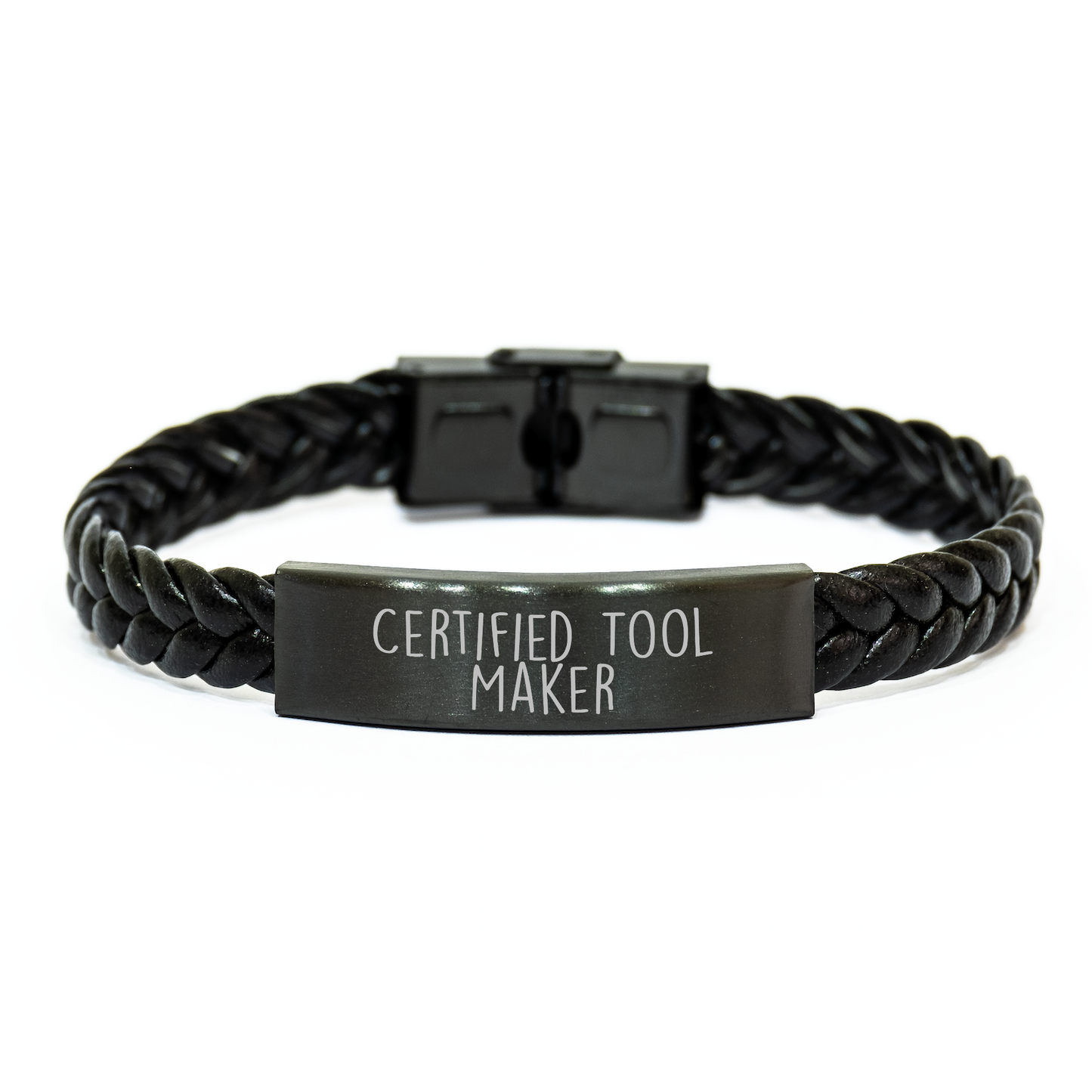 Certified Tool Maker Gifts from Men - Inspirational Interlaced Leather Bracelet for Tool Makers on Father's Day, Gifts for Tool Makers, Leather and Stainless Steel Combination - Image 1