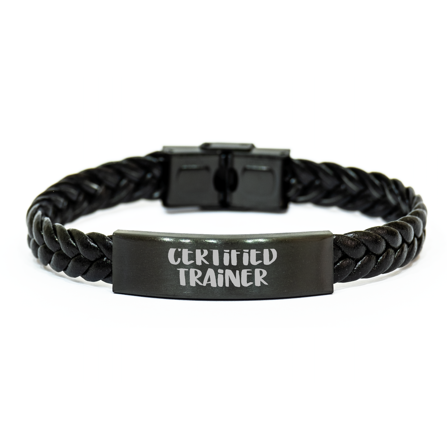Funny Trainer Gifts, Certified Trainer Quote Interlaced Leather Bracelet for Men, Unique Father's Day Unique Gifts from Husband to Trainer, 7.87 inches Long - Image 1