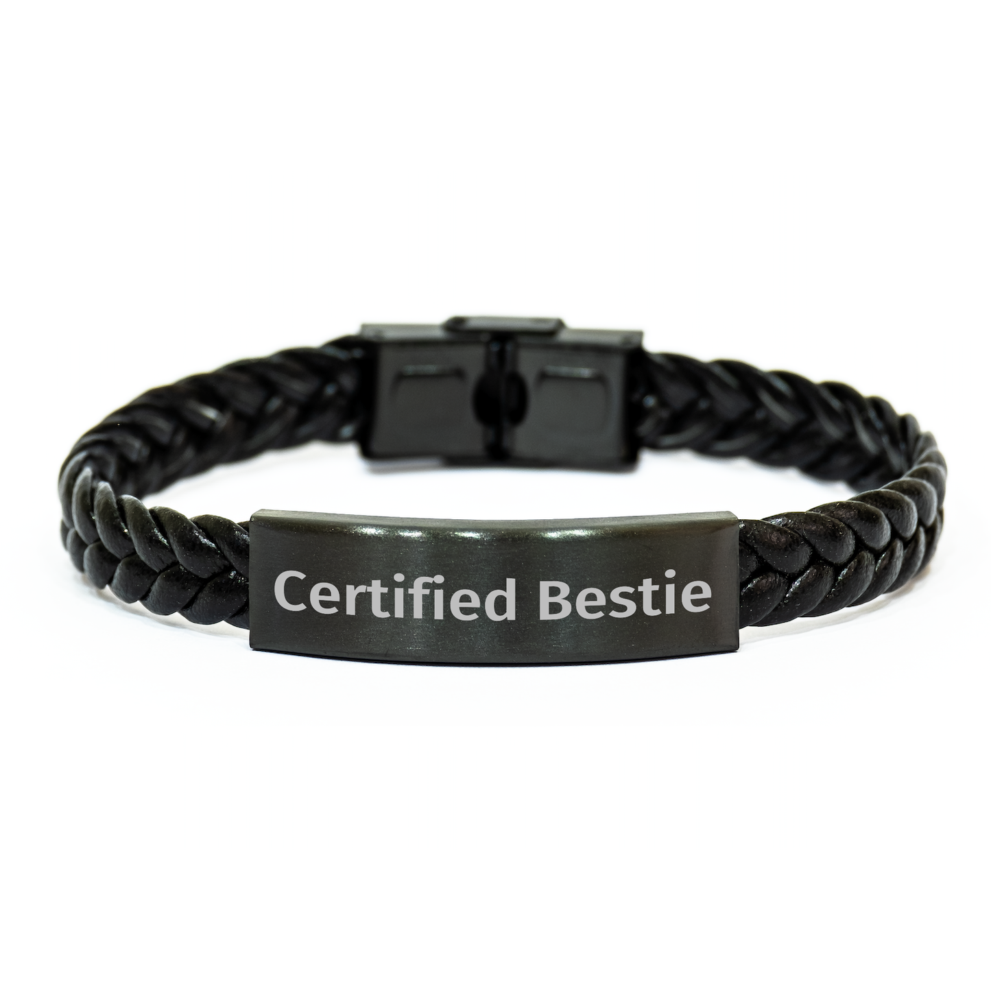 Funny Bestie Gifts from Friends for Bestie - Interlaced Leather Men's Bracelet, Certified Bestie Quote, Unique Father's Day Presents - Image 1