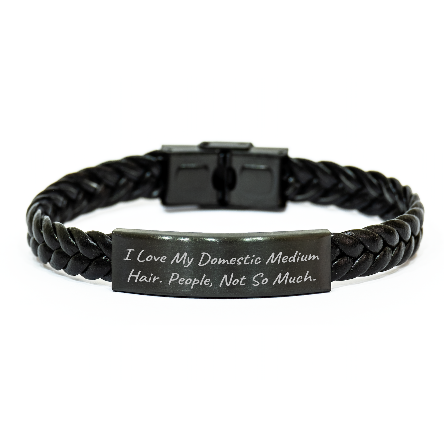 Funny Domestic Medium Hair Gifts from Friends, Unique Interlaced Leather Bracelts for Domestic Medium Hair, 'I Love My Domestic Medium Hair. People, Not So Much.' Graduation Unique Gifts - Image 1