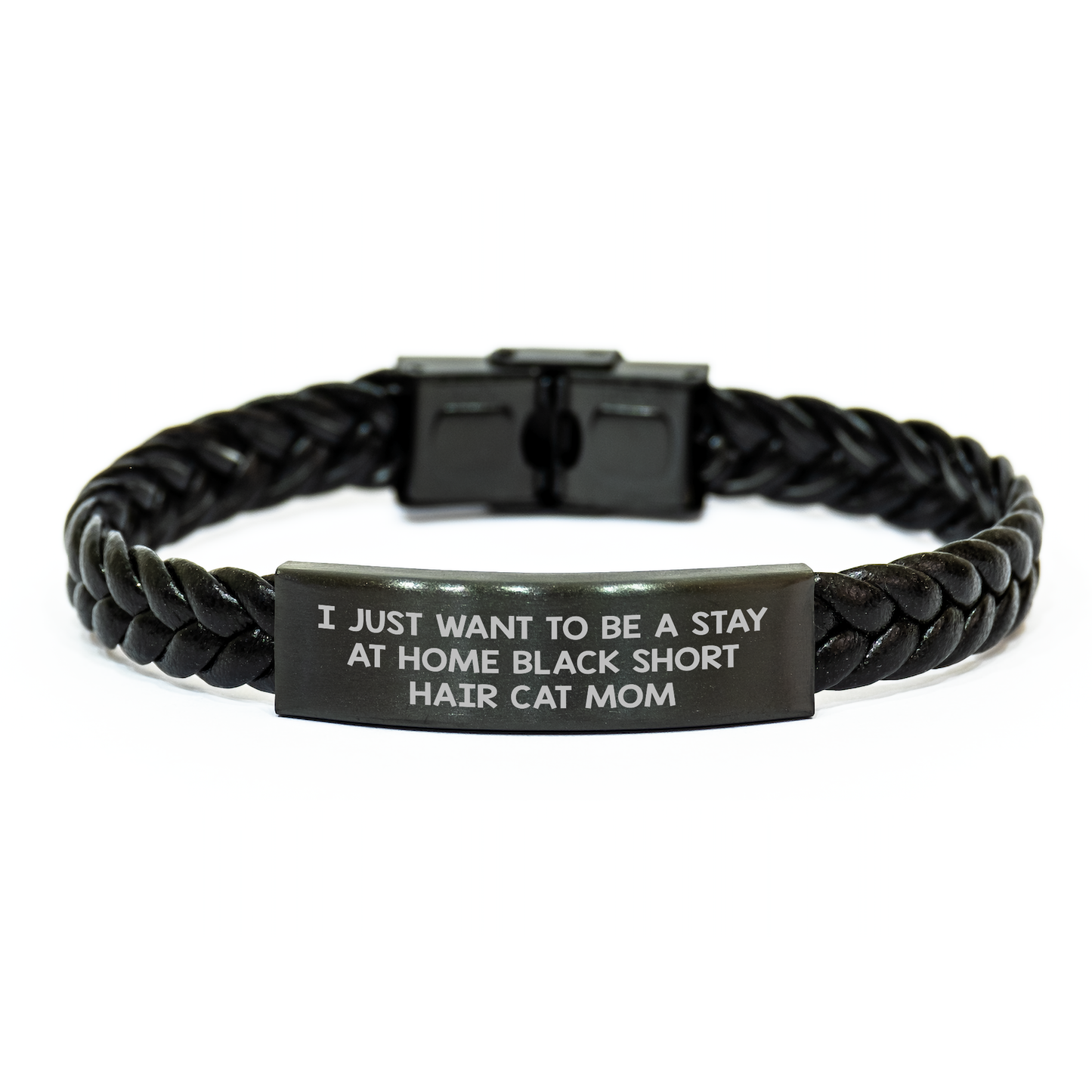 Black Short Hair Cat Mom Funny Gifts from Friends for Black Short Hair Cat Lovers, Interlaced Leather Graduation Unique Gifts, Stainless Steel PU Leather Interlaced Leather Bracelet - Image 1