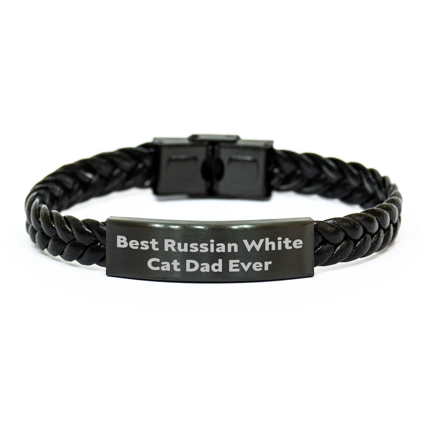 Funny Russian White Cat Dad Ever Interlaced Leather Bracelet Gifts from Family for Him - Image 1