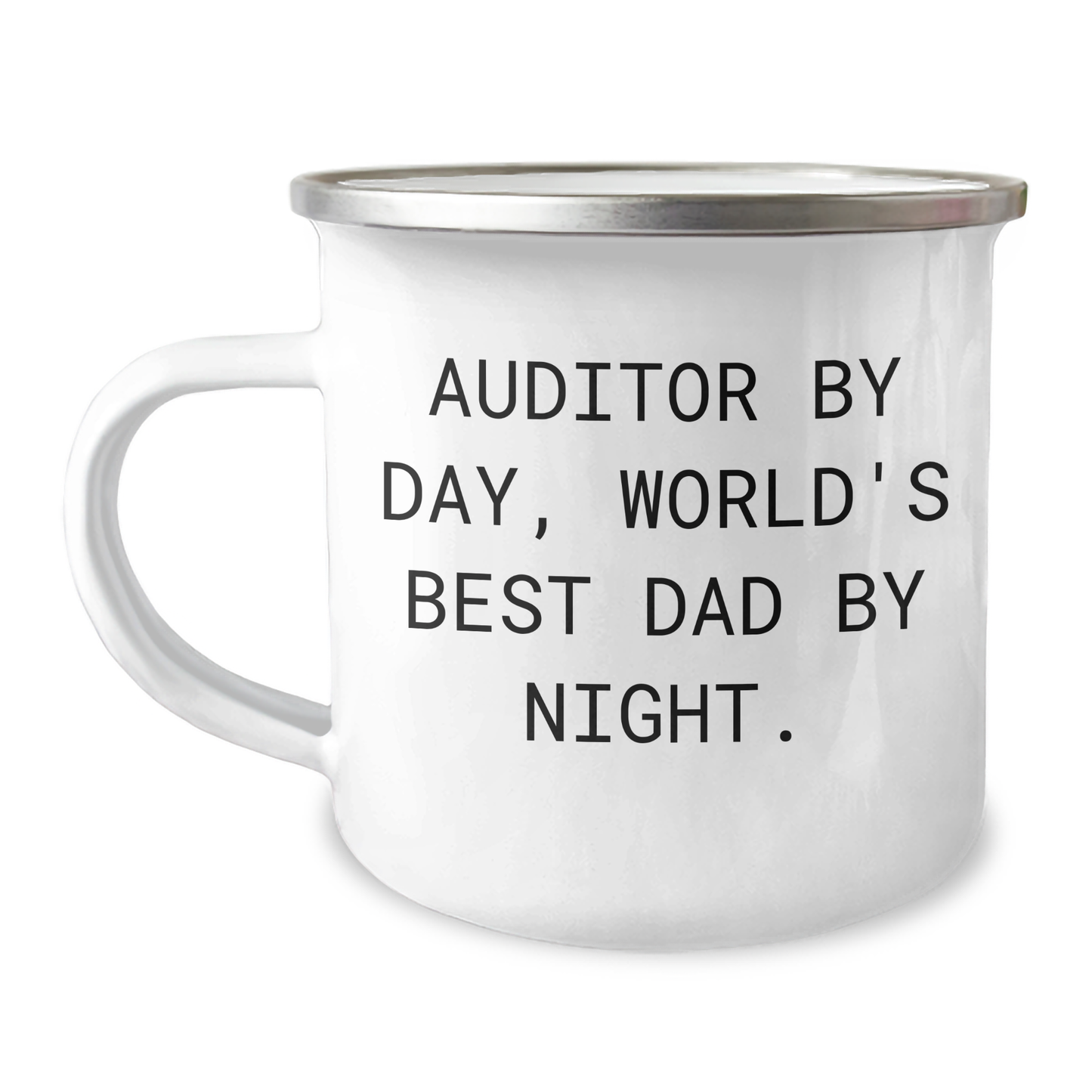 Funny Auditor Gifts, Camping Mug for Dad - 'Auditor By Day, World's Best Dad By Night.' - Image 1