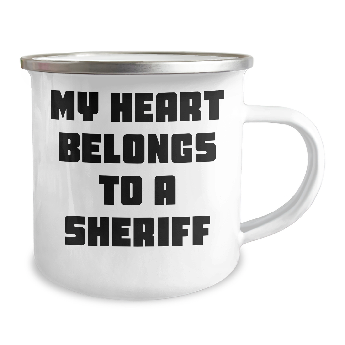 Funny Sheriff Gifts for Men - My Heart Belongs To A Sheriff Camping Mug, Unique Graduation Gifts from Friends to Sheriff, 12 oz Stainless Steel with Enamel Finish - Image 2