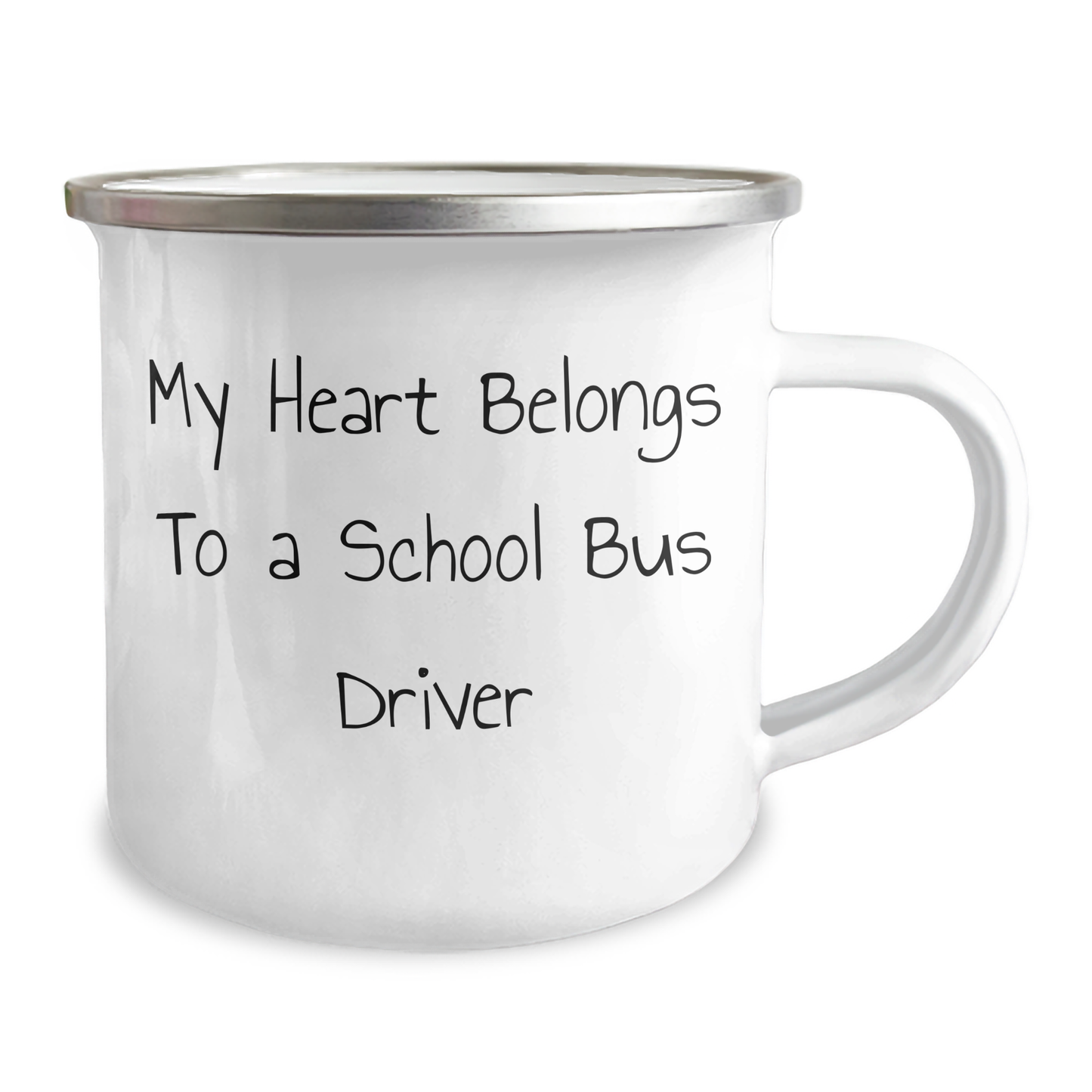 Funny School Bus Driver Gifts - My Heart Belongs To A School Bus Driver, Camping Mug for Graduation, Stainless Steel with Enamel Finish, 12 oz Capacity, Gifts from Friends to School Bus Driver - Image 2