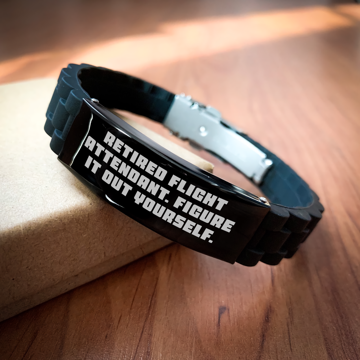 Flight Attendant Gifts from Friends - 'Retired Flight Attendant. Figure It Out Yourself.' Inspired Glide lock Clasp Bracelet for Graduation, Flight Attendant, Men, Women, Family - Image 2