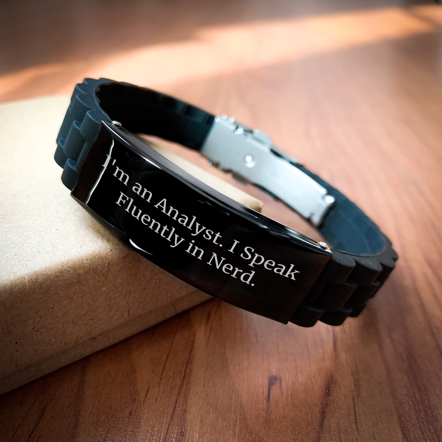 Funny Analyst Gifts, I'm An Analyst. I Speak Fluently In genius., Glide lock Clasp Bracelet for Graduation, Gifts from Friends to Coworkers - Image 2