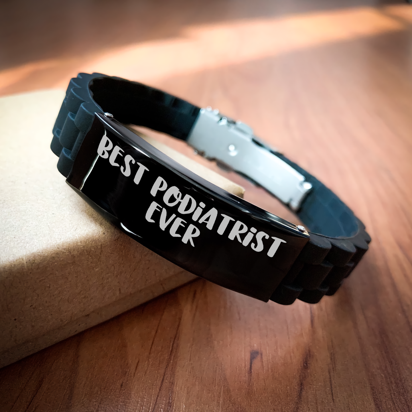 Funny Best Podiatrist Ever Gifts from Men for Father's Day Unique Glide lock Clasp Bracelet, Black, Adjustable, Silver, Black Stainless Steel, and Silicone, Perfect for Podiatrist Enthusiasts - Image 2