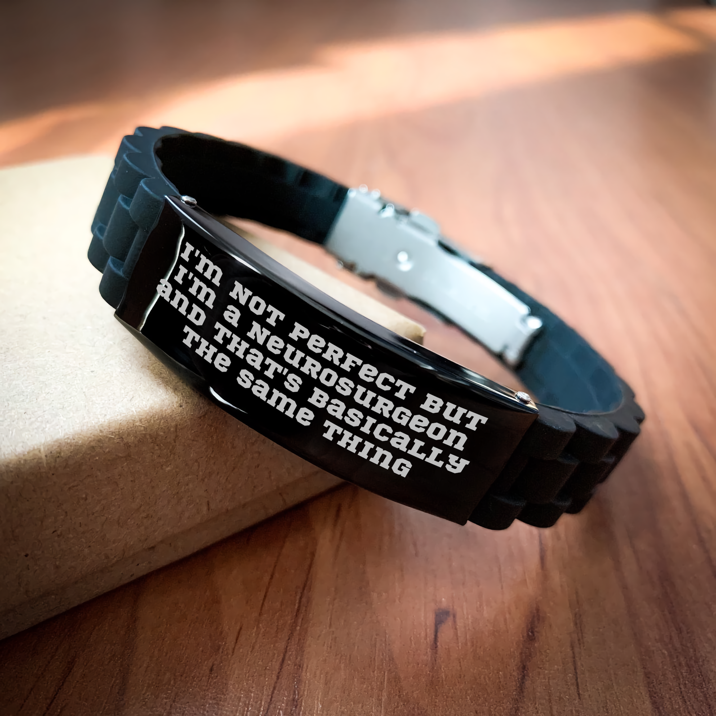 Funny Neurosurgeon Gifts, I'm Not Perfect But I'm A Neurosurgeon And That's Basically The Same Thing, Glide lock Clasp Bracelet for Men, Unique Father's Day Unique Gifts from Family - Image 2