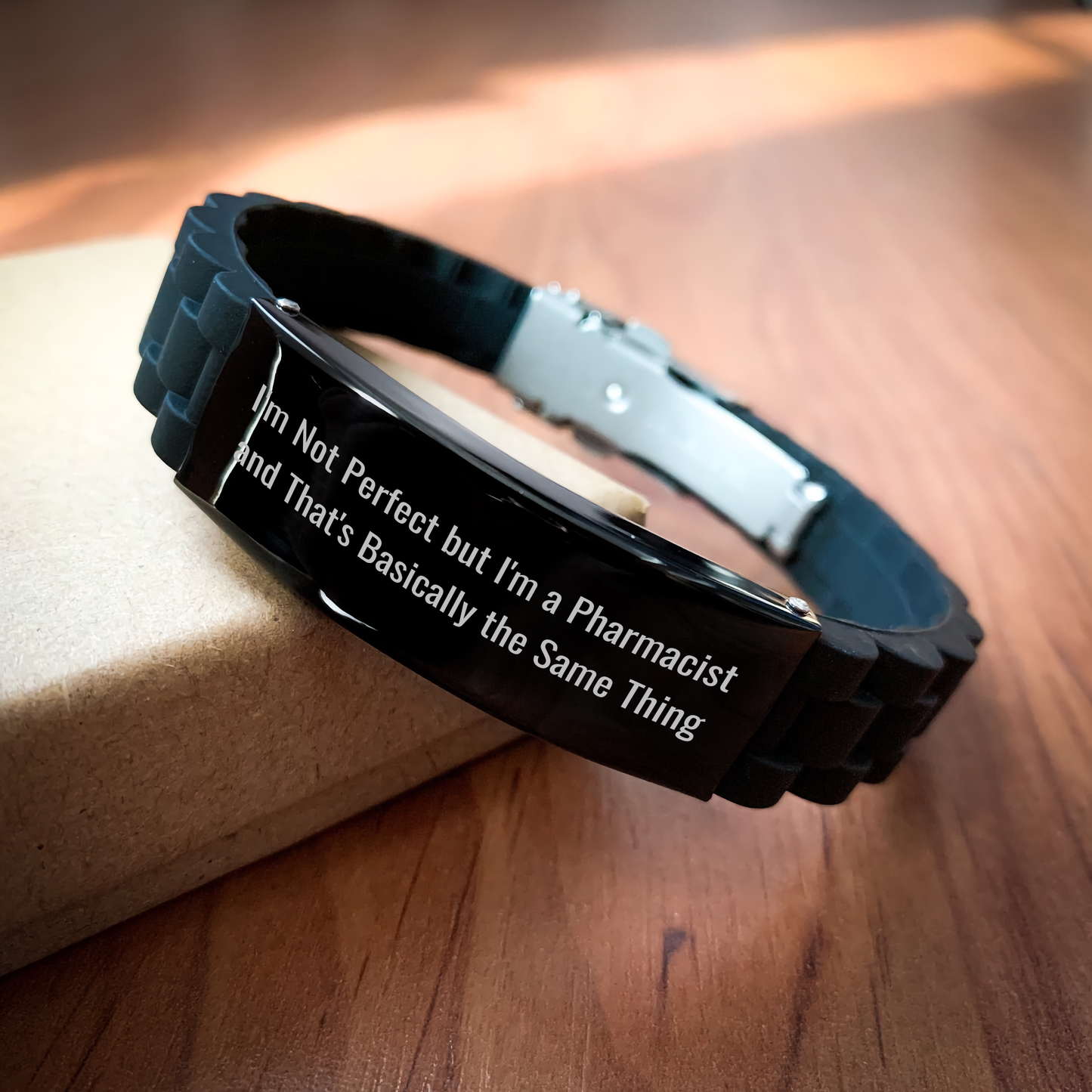 Funny Pharmacist Gifts - 'I'm Not Perfect But I'm A Pharmacist And That's Basically The Same Thing' Glide lock Clasp Bracelet, Gifts from Family to Father's Day - Image 2