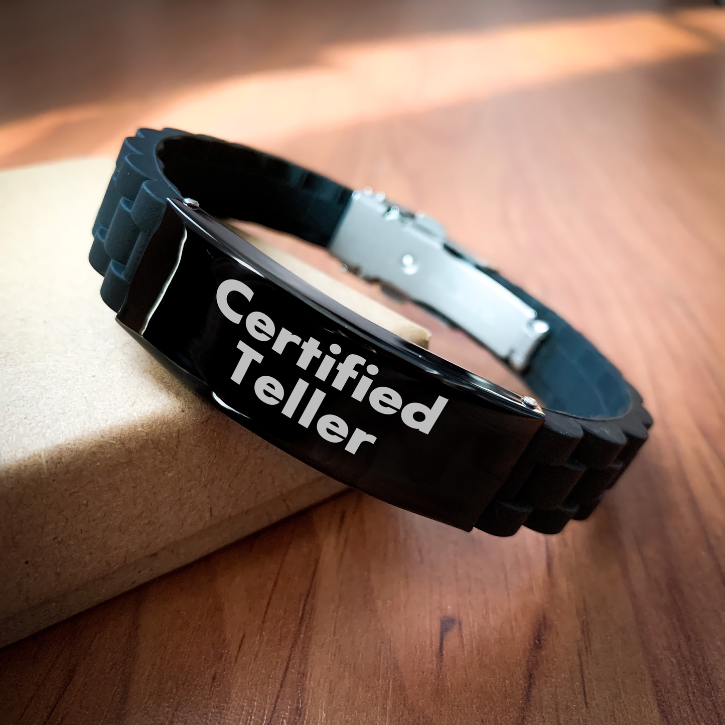 Funny Quote Certified Teller Gifts for Men Glide lock Clasp Bracelet, Adjustable, Black, Father's Day Unique Gifts from Family - Gifts for Teller - Image 2