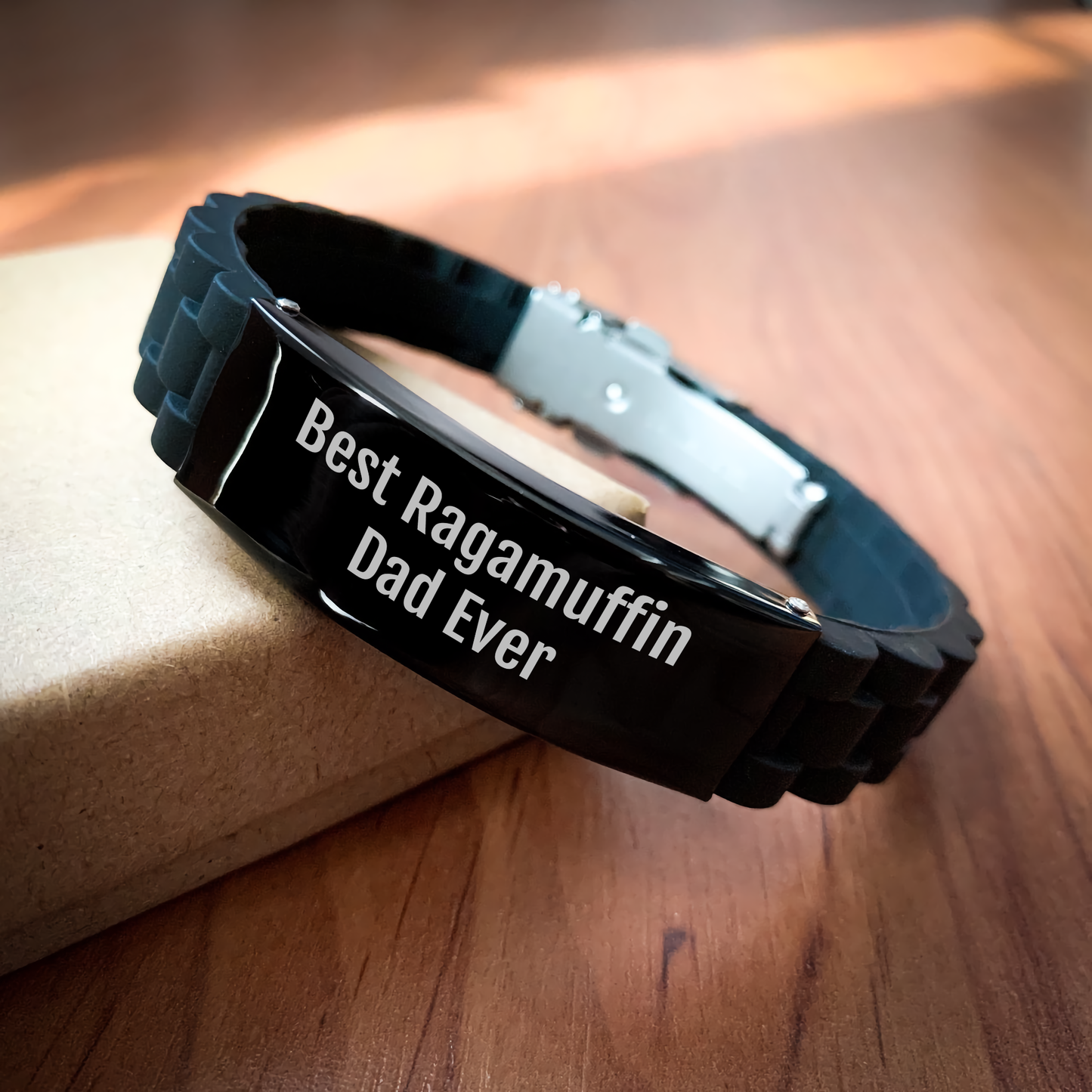 Ragamuffin Cat Lovers Best Dad Ever Glide lock Clasp Black Silver Stainless Steel Silicone Adjustable Father's Day Unique Gifts from Men to Family - Image 2