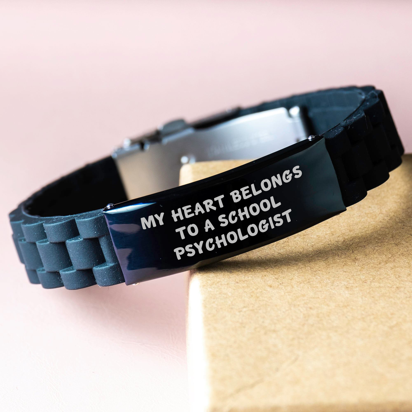 Funny School Psychologist Gifts, My Heart Belongs To A School Psychologist Glide lock Clasp Bracelet for Graduation, Gifts from Family to School Psychologist, Unique School Psychologist Jewelry - Image 3