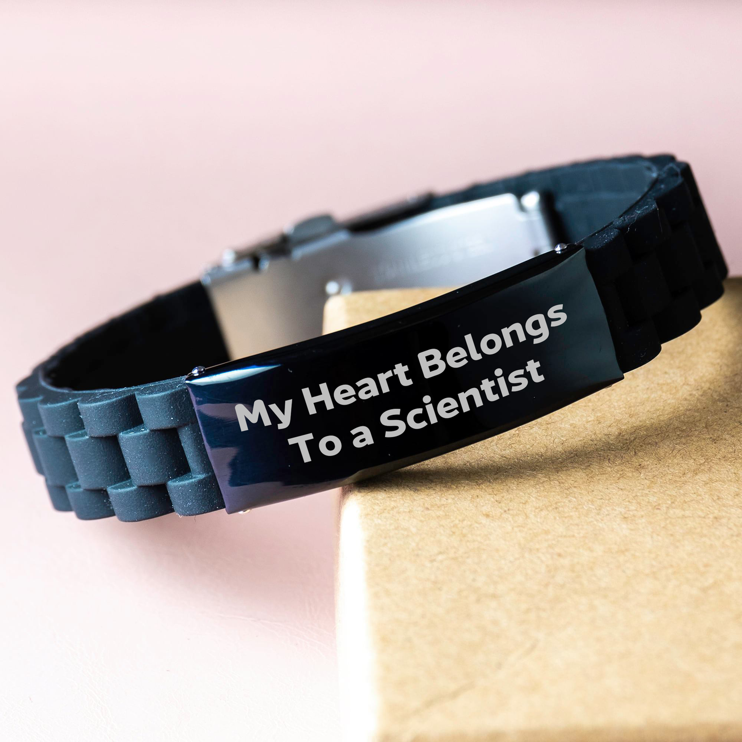 Funny Scientist Gifts from Friends - My Heart Belongs To A Scientist Quote Glide lock Clasp Bracelet for Graduation, Scientist Lovers, Men, Women, Coworkers, Family, Friends - Image 3