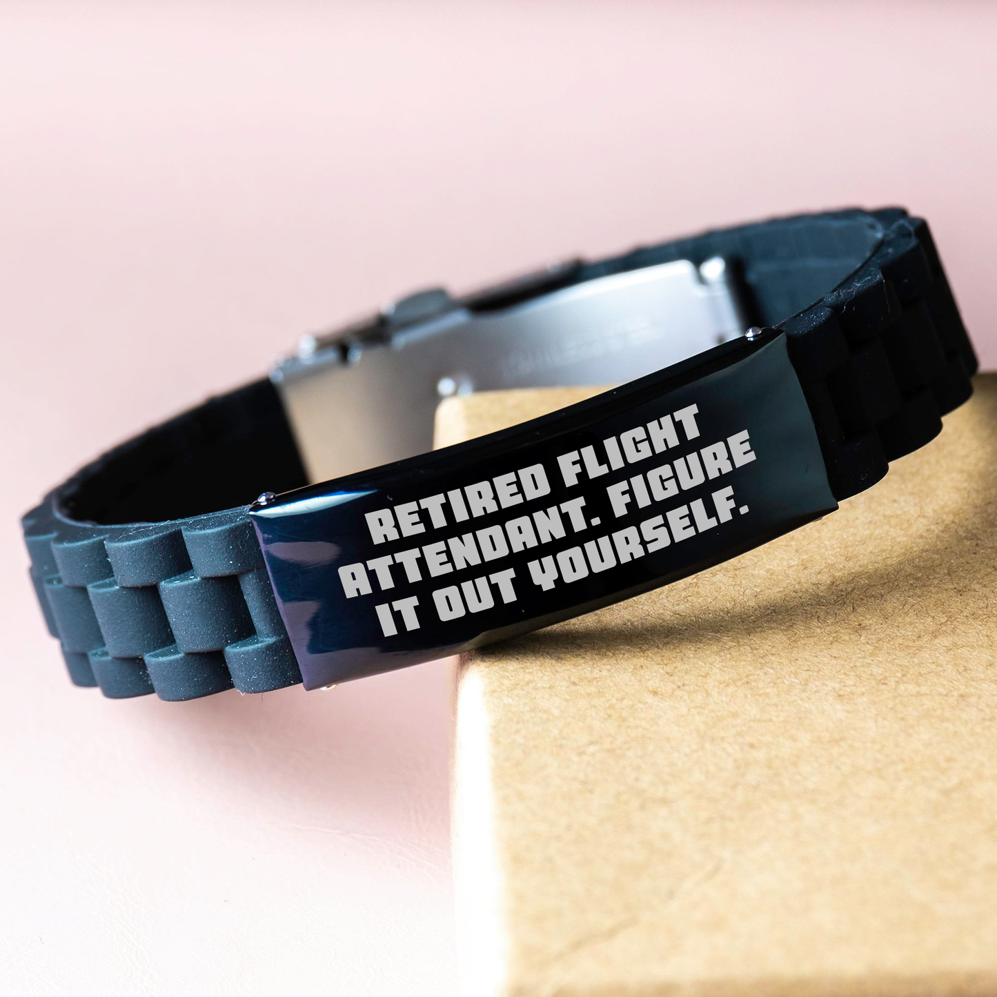 Flight Attendant Gifts from Friends - 'Retired Flight Attendant. Figure It Out Yourself.' Inspired Glide lock Clasp Bracelet for Graduation, Flight Attendant, Men, Women, Family - Image 3