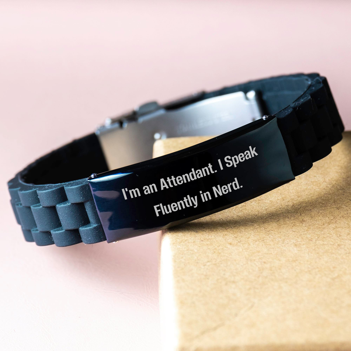 Funny Attendant Gifts, I'm An Attendant. I Speak Fluently In genius. Glide lock Clasp Black Stainless Steel Silicone Adjustable Graduation Unique Gifts from Friends to Attendants - Image 3