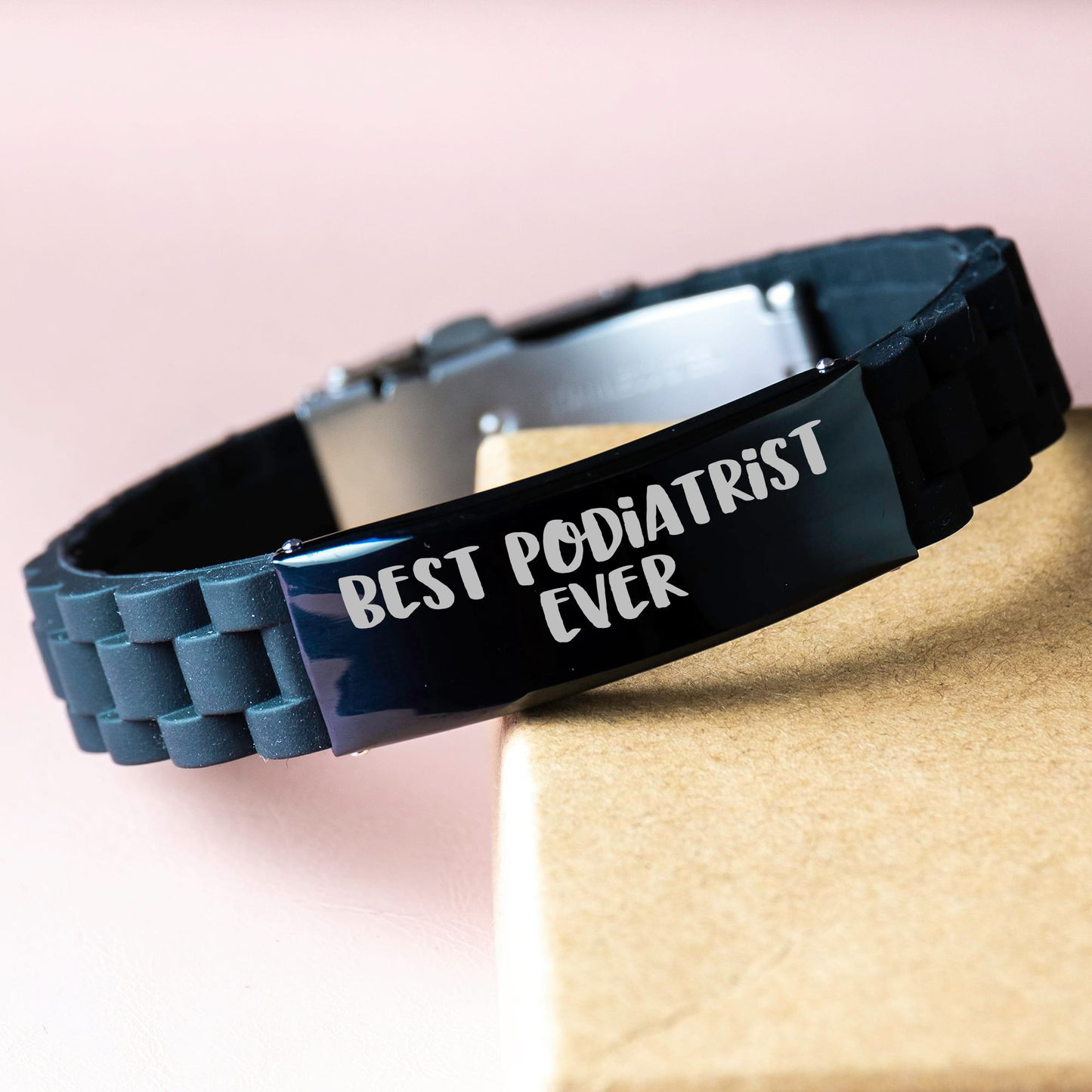 Funny Best Podiatrist Ever Gifts from Men for Father's Day Unique Glide lock Clasp Bracelet, Black, Adjustable, Silver, Black Stainless Steel, and Silicone, Perfect for Podiatrist Enthusiasts - Image 3