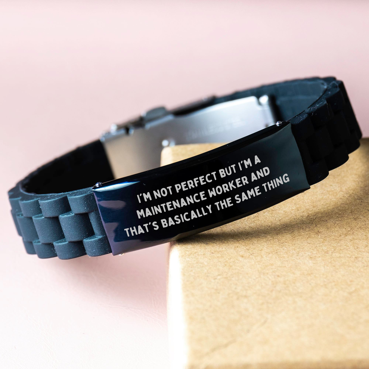 Funny Maintenance Worker Gifts from Friends, Coworkers, or Family - Glide lock Clasp Bracelet for Men, 'I'm Not Perfect...' - Image 3